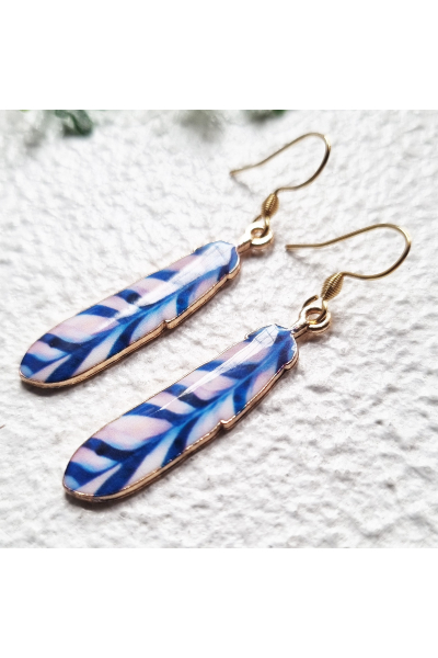  Blue Feather Enamel Earrings - PD456